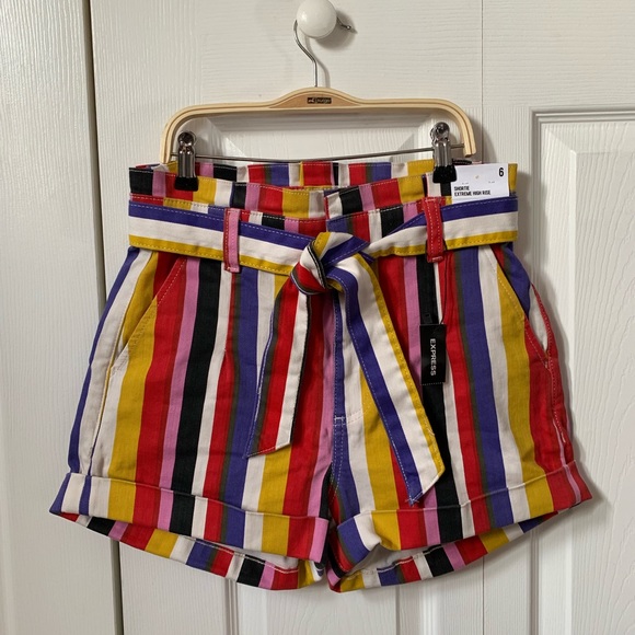 NWT Express High Waisted Sash Tie Striped Shorts - Picture 1 of 8
